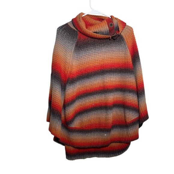 Democracy Sweater Women's S/M Knit Striped Poncho Cowl Neck Pullover Boho - Picture 1 of 9